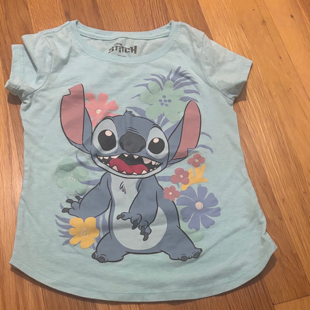Stitch Light Blue Kids Tee with Floral Accents